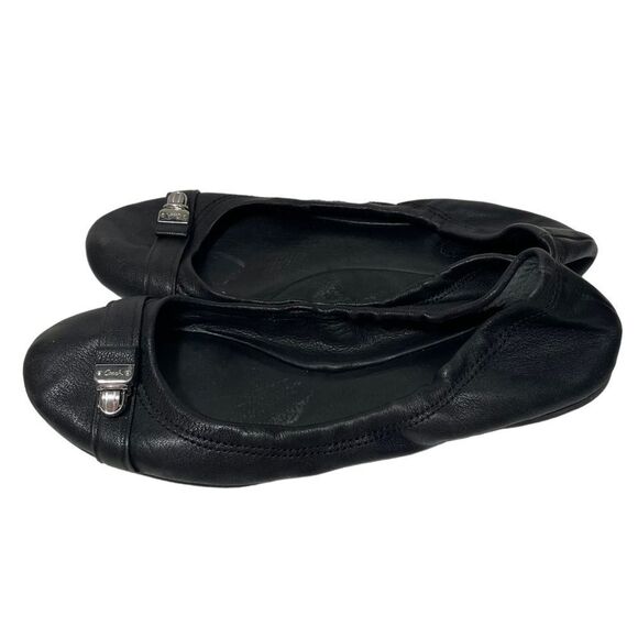 Coach Black Soft Leather Round Toe Ballet Flats - Picture 1 of 7
